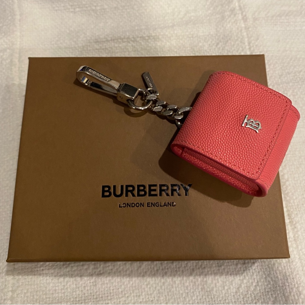 Authentic Burberry genuine leather pink Apple AirPod carrying case